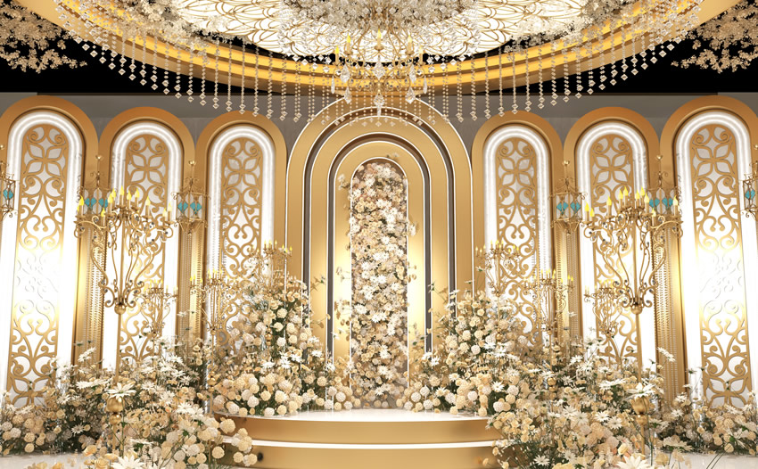 万荣香槟色调婚礼堂效果展示